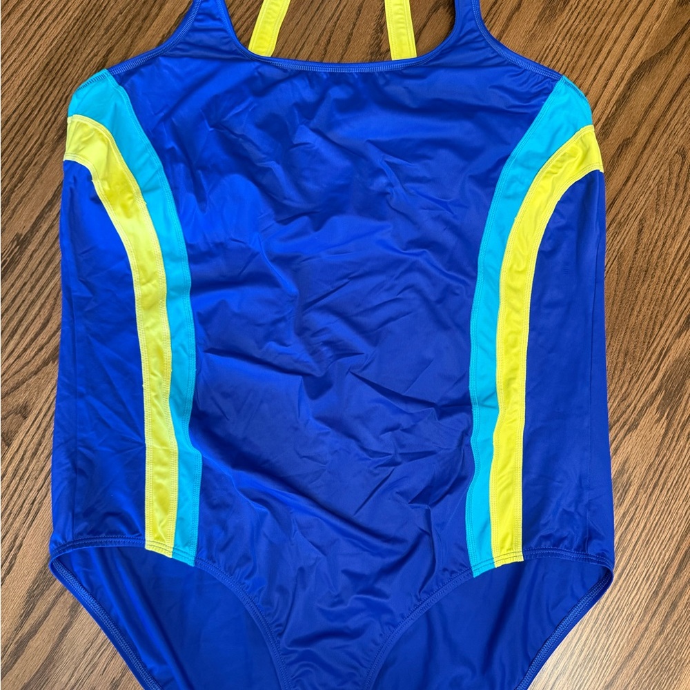 Lands' End Blue and Yellow One Piece Swimsuit